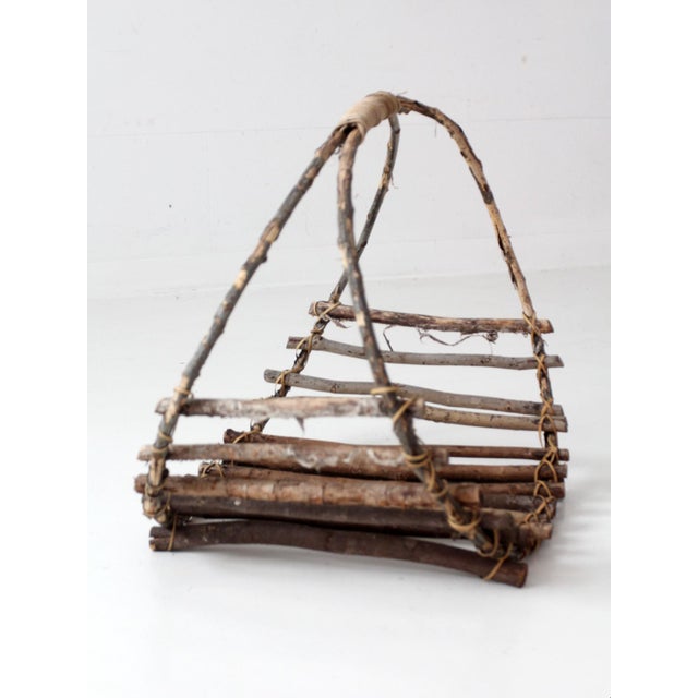 Vintage Rustic Twig Basket With Arched Handle For Sale - Image 18 of 18