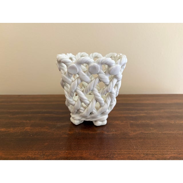 Vintage French Country Reticulated Porcelain Rope-Form Cachepot, Circa 1960s For Sale - Image 9 of 11
