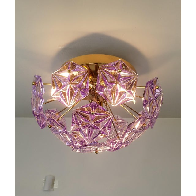 Gemstone Vintage Prismatic Sputnik Chandelier Mid-Century Modern Sputnik Flush Mount Purple Diamond-Cut Glass Lighting For Sale - Image 7 of 12