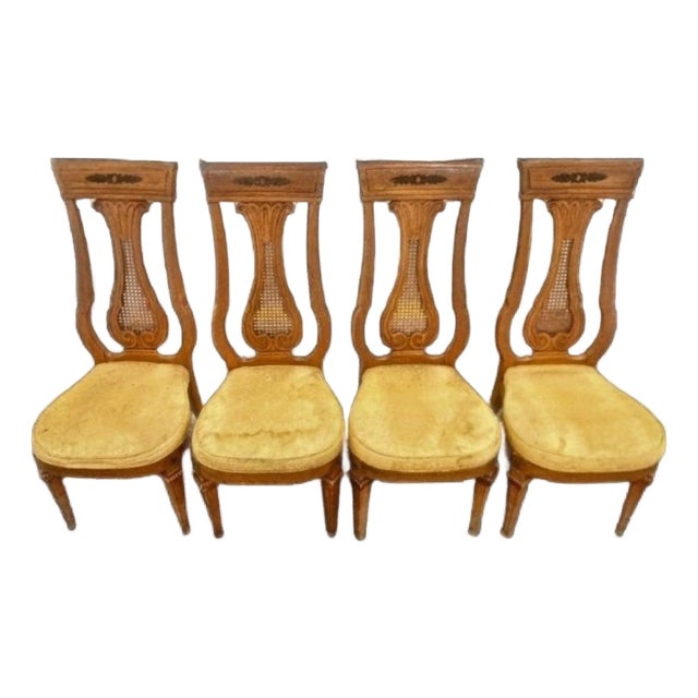 Set of 4 — Thomasville "Avenue" Collection Lyre-Back Cane Dining Chairs | c.1963 | Original Label For Sale