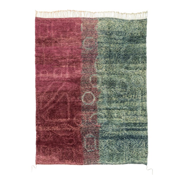 Oversize Ombre Conor-Block Hand-Knotted Moroccan Wool Rug | 13'4" X 10'1" | One of a Kind For Sale