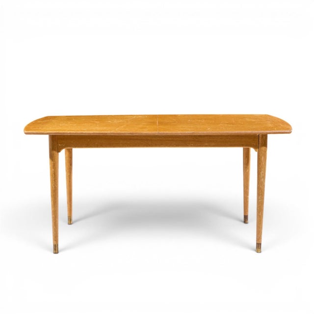 John Keal for Brown Saltman Mid Century Bleached Mahogany Dining Table This dining table measures: 64 wide x 44.5 deep x...