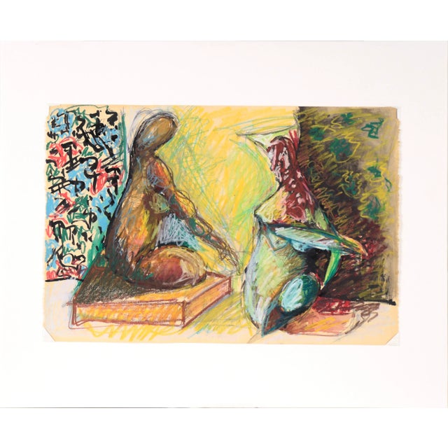Seeking Advice from the Buddha - Figurative in Pastel on Paper Brightly colored figurative composition by Michael William...