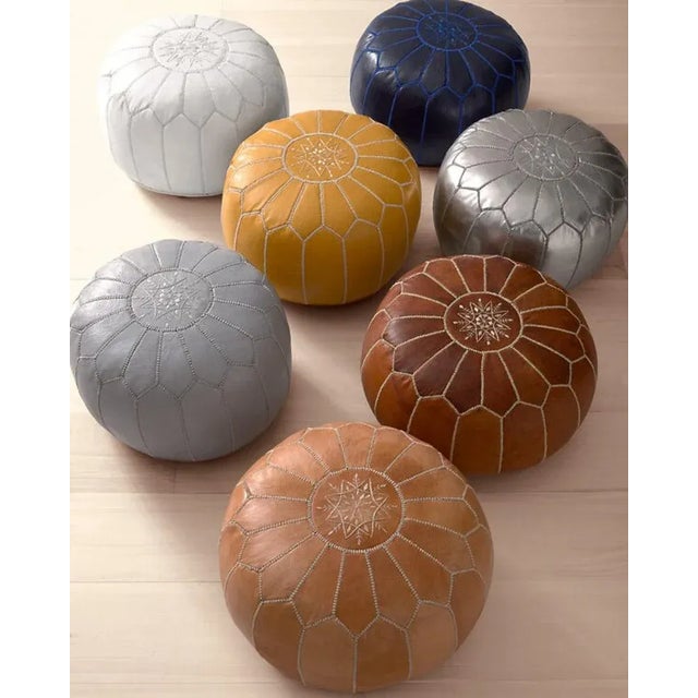 Contemporary Moroccan Leather Pouf Ottoman For Sale - Image 6 of 8