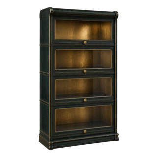 Vintage Barrister Bookcase — Onyx Emerald & Gilded Library Finish For Sale