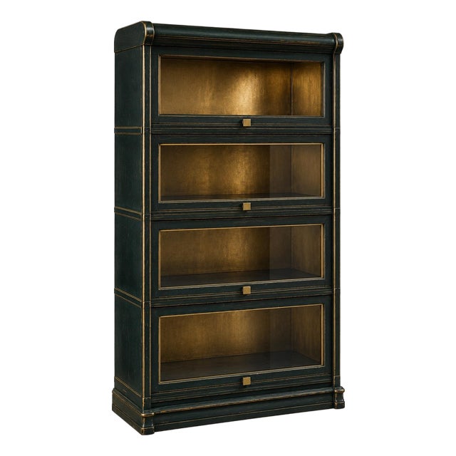 Vintage Barrister Bookcase — Onyx Emerald & Gilded Library Finish For Sale