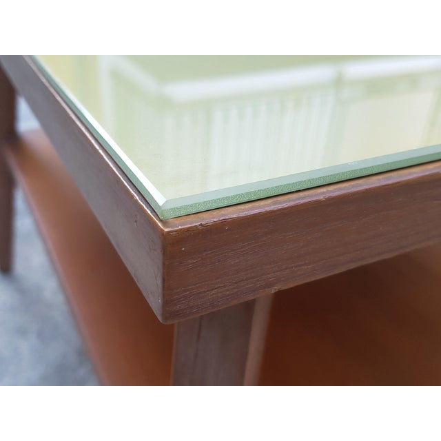 Brown Vintage Italian Teak Wood & Green Glass Coffee Table, 1960s For Sale - Image 8 of 14