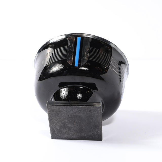 Art Deco Silvered Black Glass Linear Detailed Bowl Signed Hem by Michel Herman For Sale - Image 15 of 15