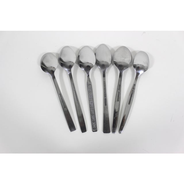 Vintage Mid Century Modern Stainless Steel Tea or Dessert Spoon - Set of 6 For Sale - Image 6 of 7