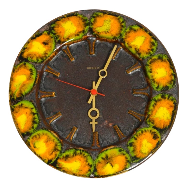Large Fat Lava Ceramic Wall Clock from Kienzle, 1960s | Chairish