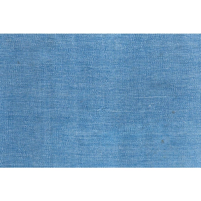 Baby Blue Doris Leslie Blau Indian Dhurrie Mid-Century Light Blue Flatweave Cotton Rug For Sale - Image 8 of 9