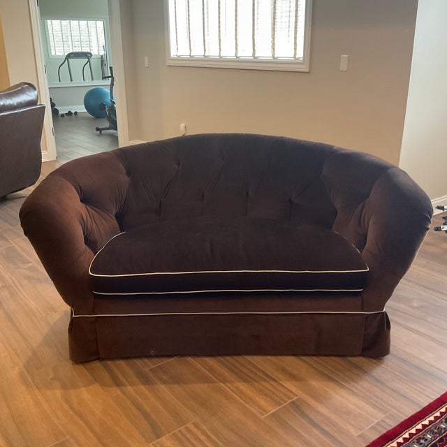 Traditional Baker Furniture Company Love Seat Upholstered in Brown Velvet - a Pair For Sale - Image 3 of 6