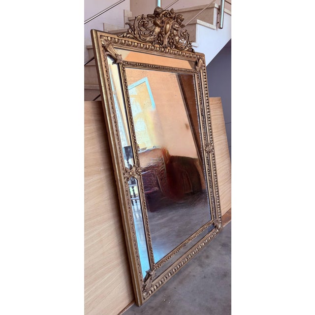 French 19th Century Large Vertical Gold Gilt Mirror with Cherub crest For Sale - Image 17 of 18