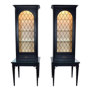 Louis XVI French Ebonized Bookcase Vitrine Cabinets, Baker Furniture, 1960's For Sale
