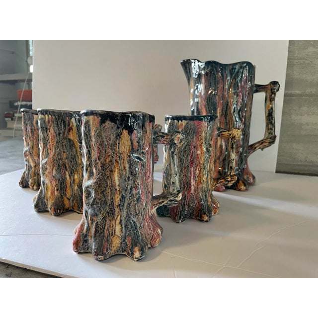 Vintage Faux Bois Majolica Pitcher & Mug Set- 7 Pieces For Sale - Image 11 of 13