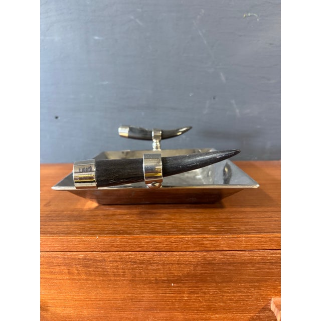 Vintage Art Deco Style Chrome Horn Tray For Sale - Image 4 of 6