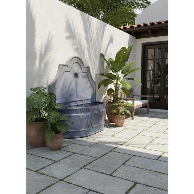 2020s Vintage-Style Zinc-Finished Wall Fountain With Scalloped Backboard For Sale - Image 5 of 6