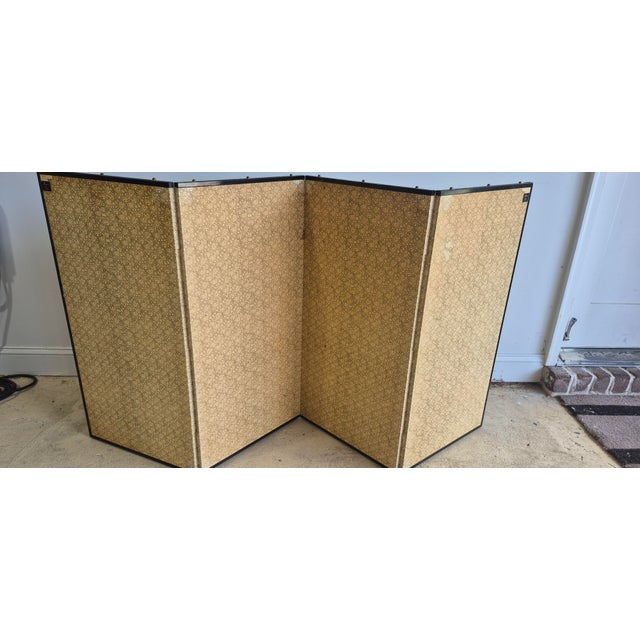 1950-1960s Vintage Four-Panel Painted Screen "Sparrows and Bamboo Trees" Japanese four panel Taisho Period (1912-1926)...