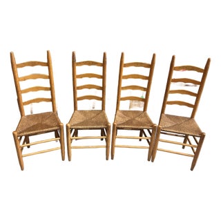 1970s Collection of Farmhouse Style Wooden Ladder Back Chairs For Sale