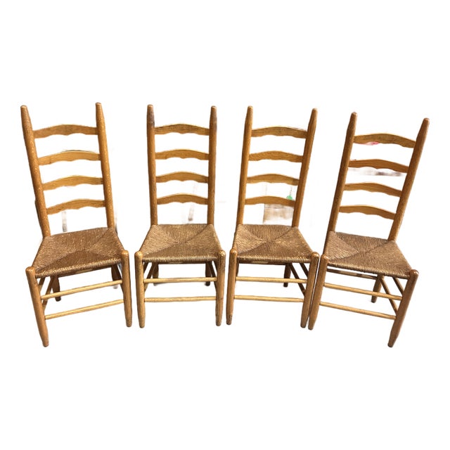 1970s Collection of Farmhouse Style Wooden Ladder Back Chairs For Sale