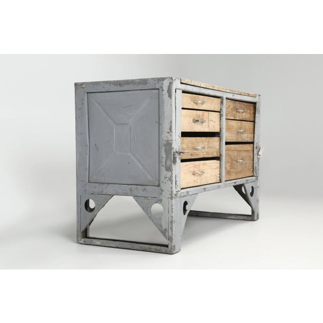 Industrial Steel Cabinet Original Paint Possible Kitchen Island or Work Table For Sale - Image 4 of 13