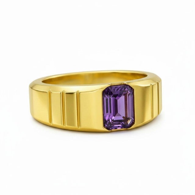 Amethyst Solitaire Ring for Men Silver, Gold, Size 9.5 For Sale - Image 4 of 6