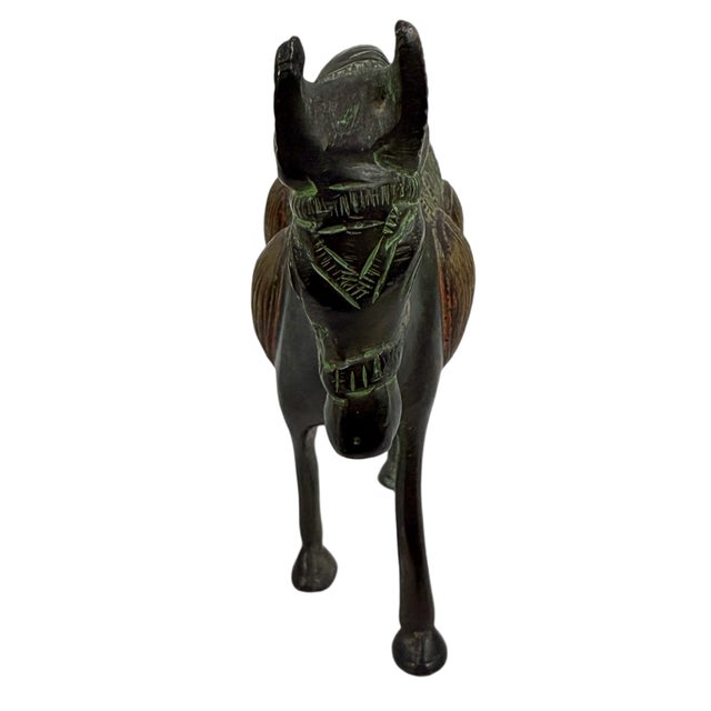 Indian Vintage Mid-Century Indian Hand-Cast Brass Horse Figurine With Etched Verdigris Details For Sale - Image 3 of 5