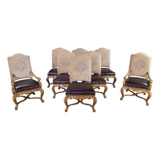 8 Thomasville Italian Hills of Tuscany Bibbiano Leather Nailhead Dining Chairs For Sale