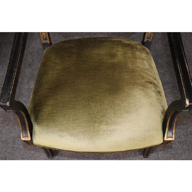 Wood 19th C. Set of 8 Italian Neoclassical Ebonized Gilt Dining Room Chairs For Sale - Image 7 of 11