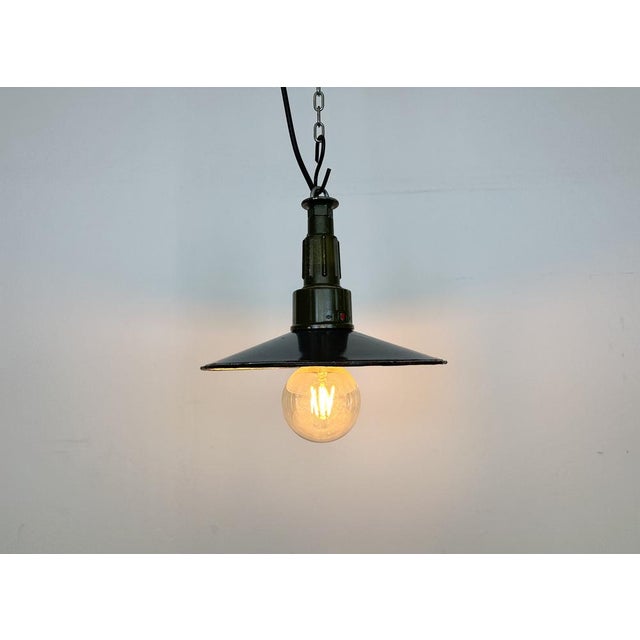Industrial Blue Enamel Military Pendant Lamp with Cast Aluminium Top, 1960s For Sale - Image 15 of 16