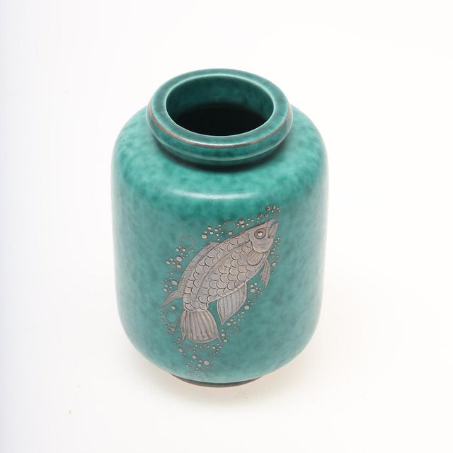 Wilhelm kåge. Vase, "argenta", model 1076 ie, gustavsberg, stoneware with silver decoration. marked gustavsberg argenta....