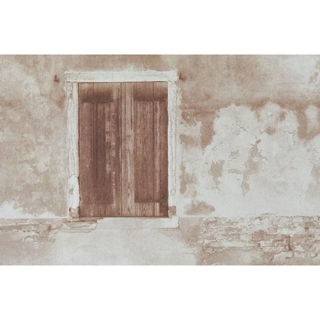 Vintage circa 1990's cyanotype photograph on heavy paper by Eric C. Weller (20th century) Texas. Window shutter detail of...