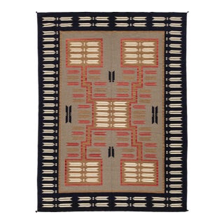 Hand-Knotted Modern Navajo Style Grey Wool Rug - Geometric Arrow Motif - 9x12 For Sale