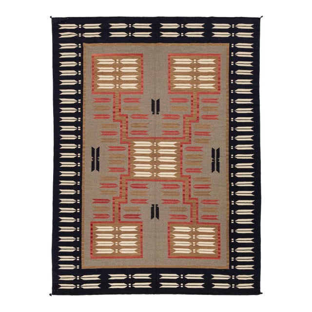 Hand-Knotted Modern Navajo Style Grey Wool Rug - Geometric Arrow Motif - 9x12 For Sale