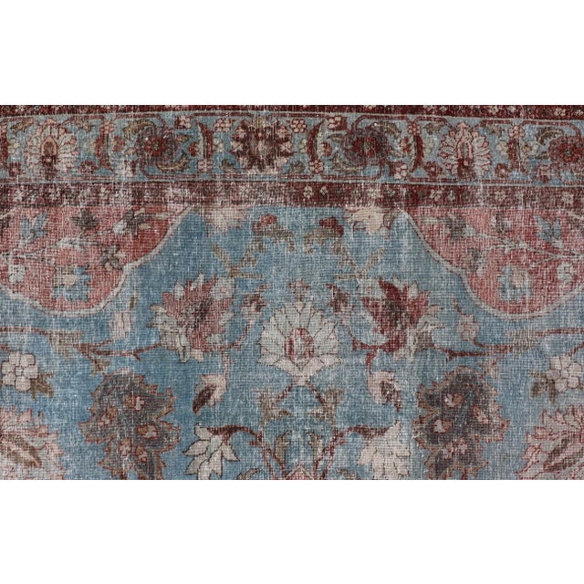 Blue Early 20th Century Antique Persian Tabriz Khoy Rug in Wool With Large Floral Design For Sale - Image 8 of 13