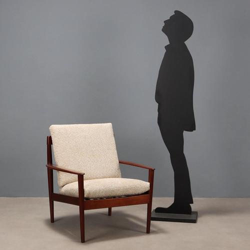 Vintage Italian Lounge Chair in Teak and Bouclé Fabric, 1960s For Sale - Image 3 of 13