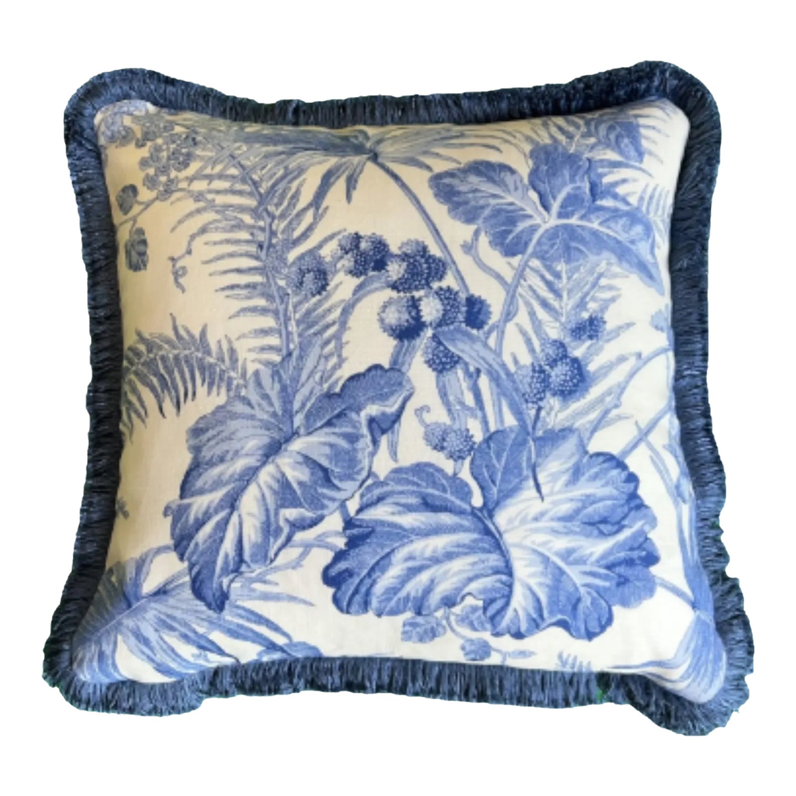 Scalamandre Tropical Toile China Blue Linen Print Square Decorative