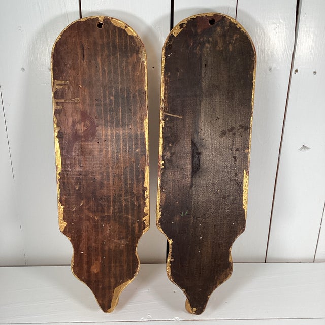 Pair of Vintage Mexican Hand Painted Folk Art Wall Shelves Santos Figures Floral Gilt Shelf For Sale - Image 12 of 12