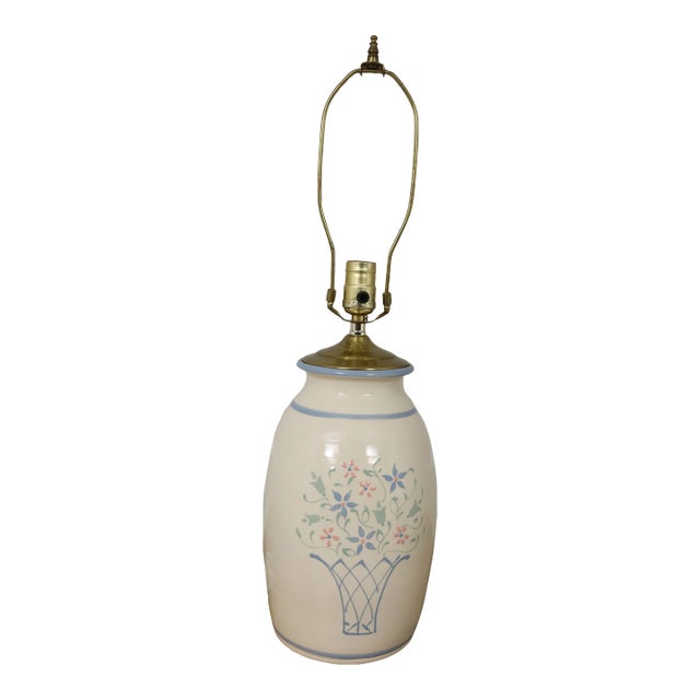Country Style Decorated Crock Design Table Lamp For Sale