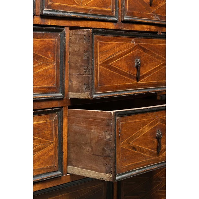 Brown 18th C. Portuguese Contador Com Trempe Chest on Stand Wood Parquetry For Sale - Image 8 of 18