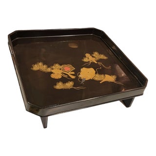 Vintage Japanese Lacquered Tray With Motif For Sale