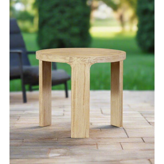 White Eclipse Outdoor Solid Teak Wood Natural Look End Table For Sale - Image 8 of 8