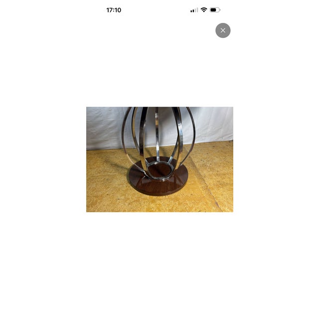 Brown Vintage Art Deco Round Dining Table with Oak Top & Chrome Base, 1990s For Sale - Image 8 of 9