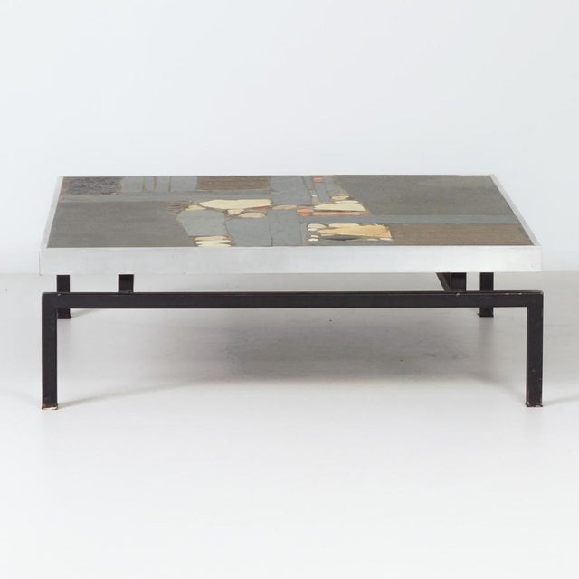 1960s Square Coffee Table with Aluminium Edge and Black Metal Base by Paul Kingma, 1960s For Sale - Image 5 of 10