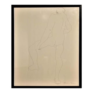 1960s Gertrude Barnstone Abstract Pen Contour Line Drawing of Male Nude Back with Raised Leg, Framed For Sale