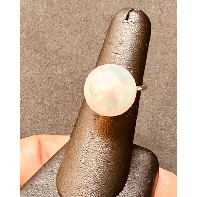 2010s 15.5MM Round White South Sea Pearl & Diamond Ring in Platinum by Valentin Magro For Sale - Image 5 of 18