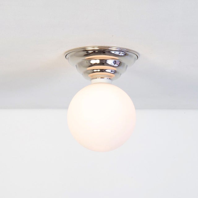 Hive Flush Mount, Polished Nickel, 5in Glass Globe, Modern Led Ceiling Light, by Research.Lighting For Sale - Image 4 of 9
