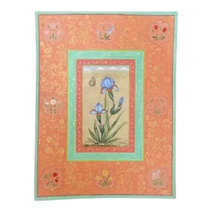 Vintage Indian Mughal Art Flower Painting With Gold Leaf