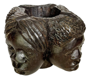 Wooden Ashtray with Sculpted Heads, France, 1950s