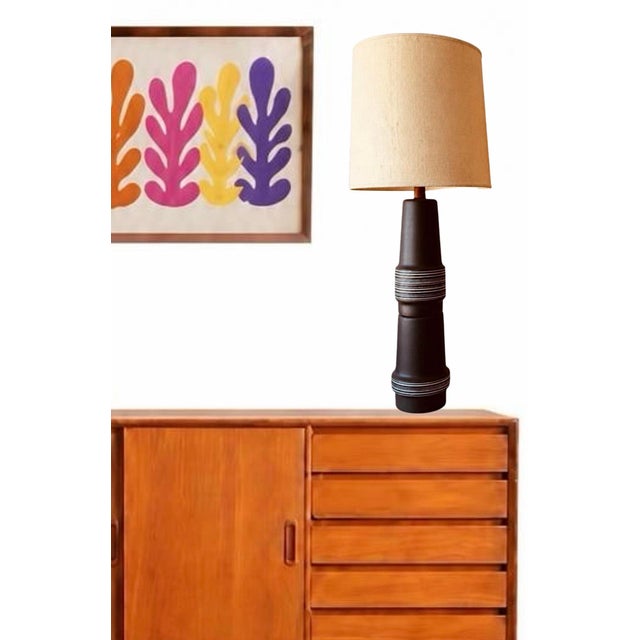 Mid-Century Modern Rare 60s Vintage Pair Monumental Double Stacked Tootsie Roll Jane and Gordon Martz Dark Gray Table Lamps For Sale - Image 3 of 9